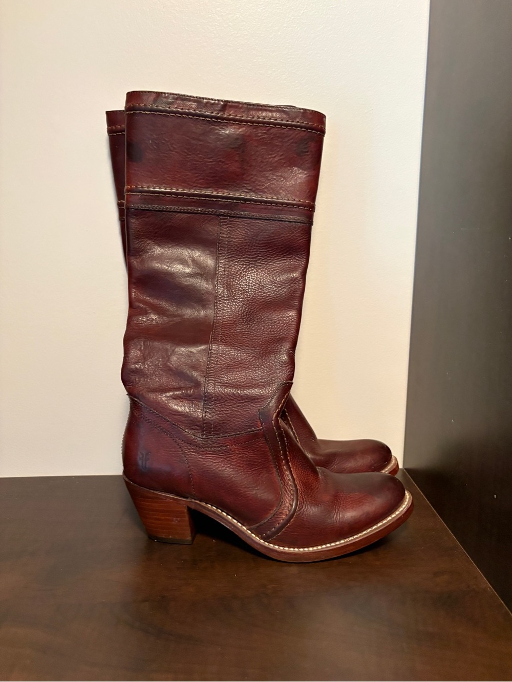 Frye 77230 Jane Stitch Riding Boots Redwood Leather Western Women’s Size 7B